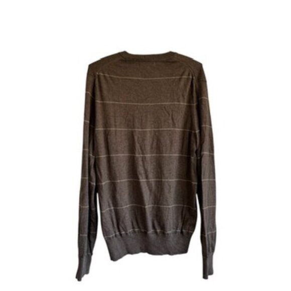 Banana Republic Silk and Cashmere Blend V Neck Gray and Cream Striped Sweater - Picture 8 of 8